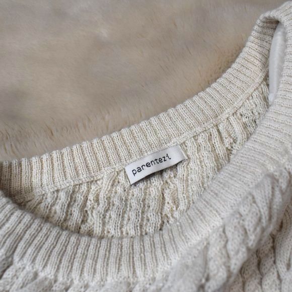 Parentezi One-Sleeve Cable Knit Sweater Small Off White Baby Alpaca Off-Shoulder - Picture 13 of 14